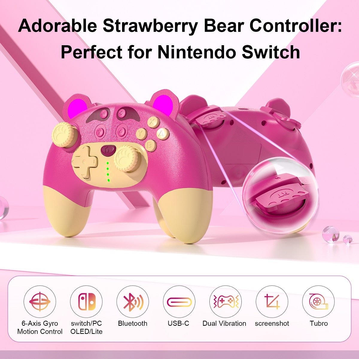 Nintendo STOGA Strawberry Bear Switch Controller